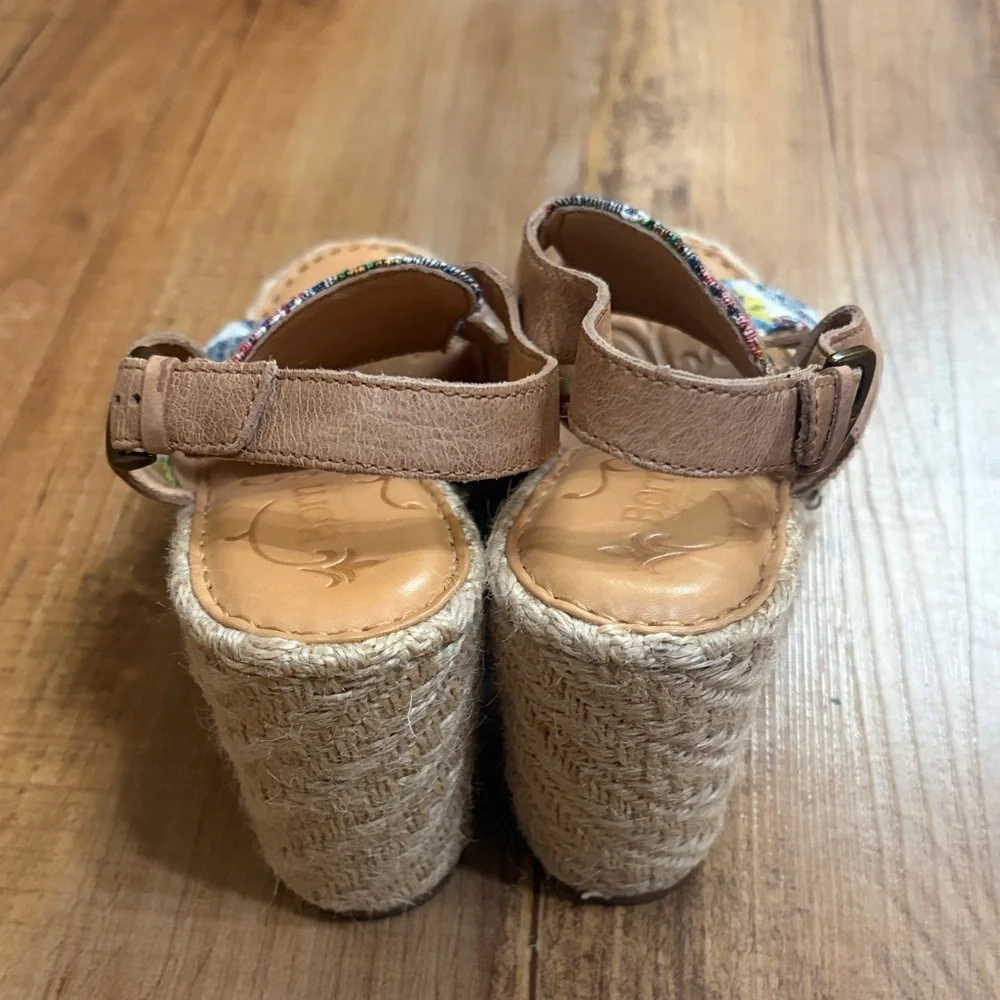 Born Brewster Platform Wedge Sandal Tapestry Leather espadrille Heel Size 8M - Picture 2 of 10